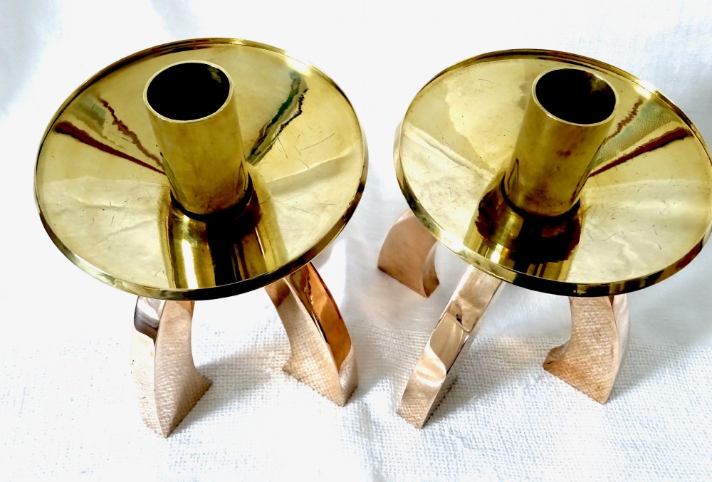 ARTS AND CRAFTS BRONZE AND BRASS CANDLESTICKS View III