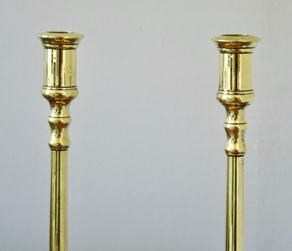 PAIR 19thC BRASS CANDLESTICKS View II