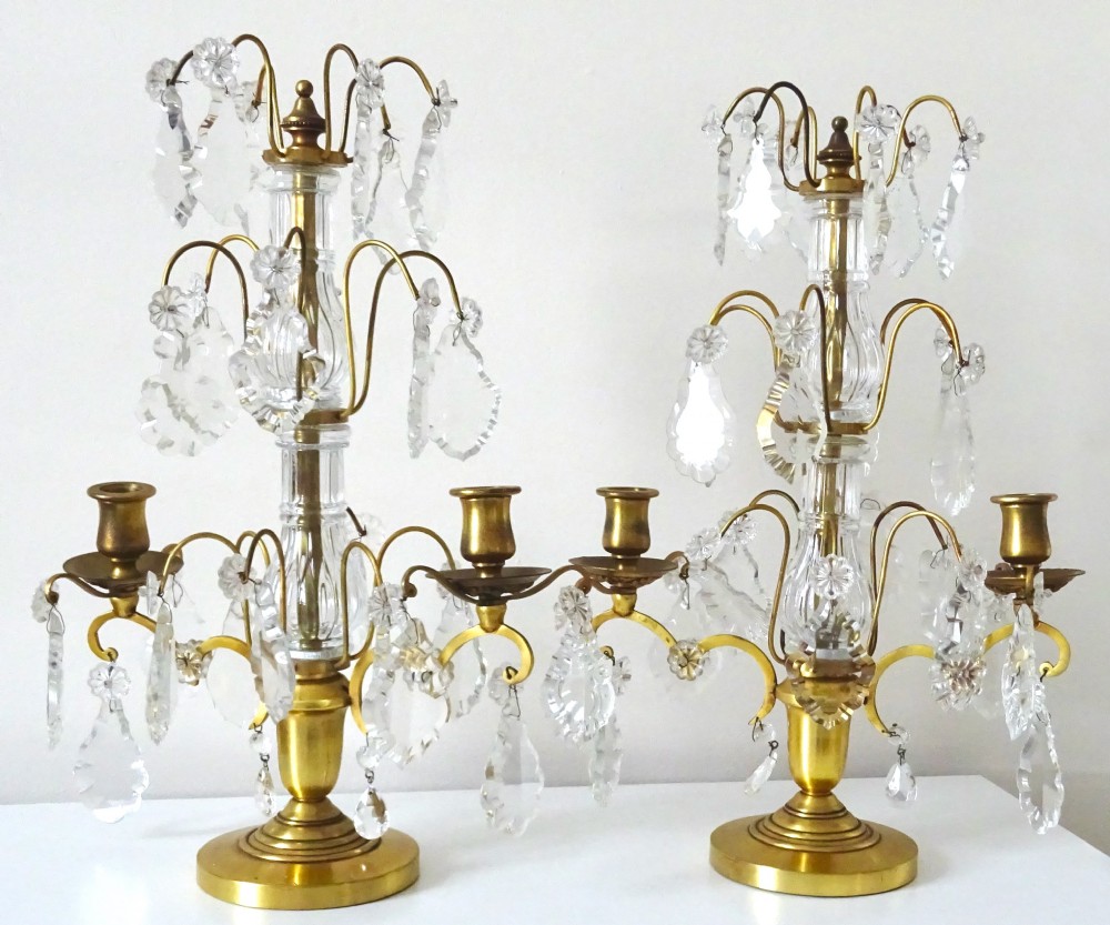 PAIR OF CANDELABRA WITH GLASS DROPS