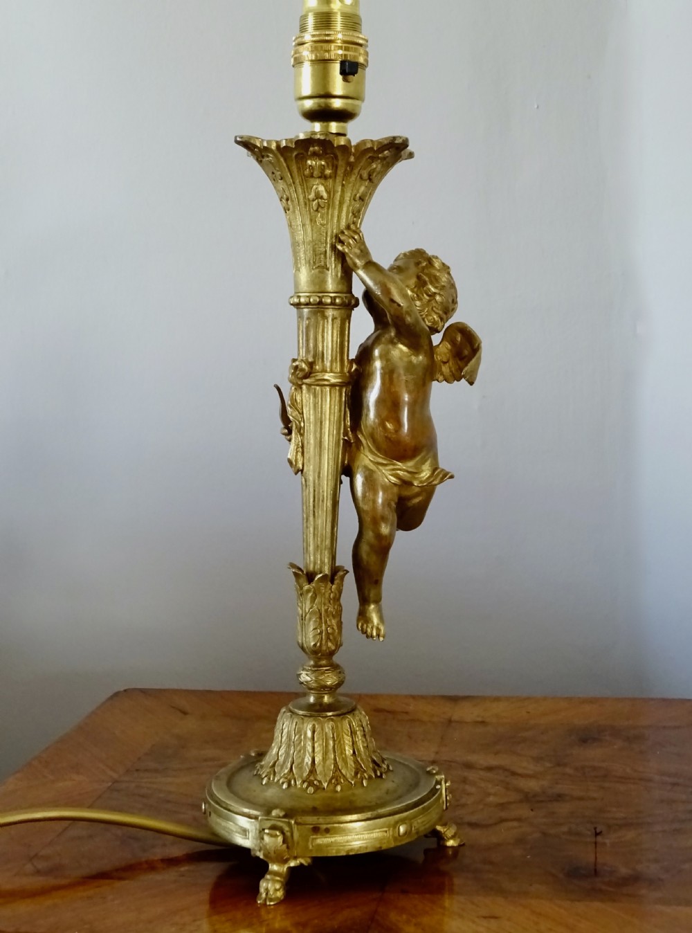 E. MOTTHEAU OF PARIS - GILDED CHERUB LAMP View III