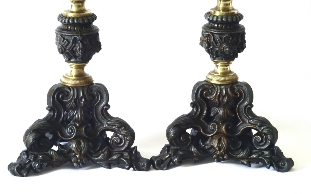 PAIR SPELTER AND BRASS CANDLESTICKS View II