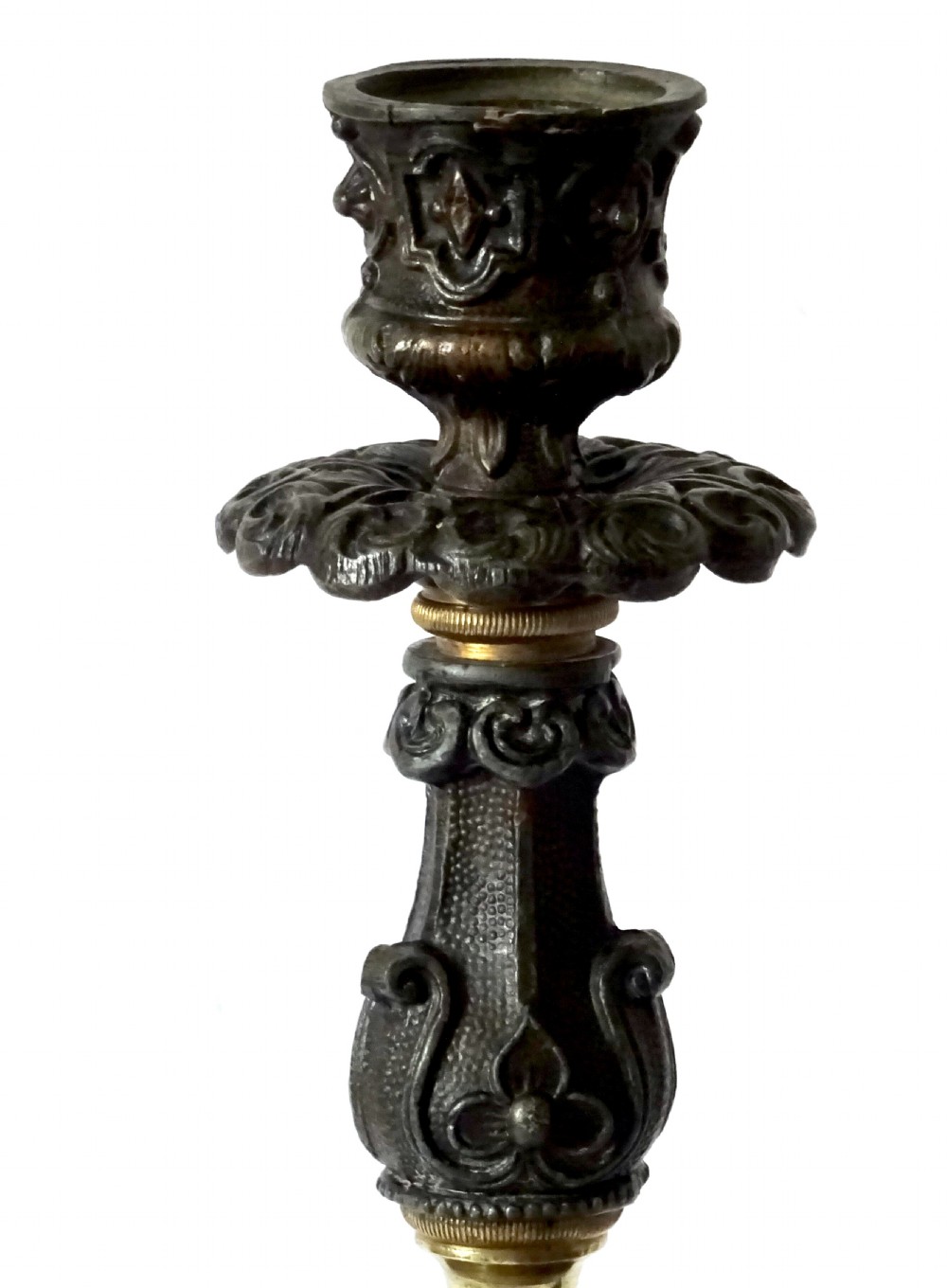 PAIR SPELTER AND BRASS CANDLESTICKS View V