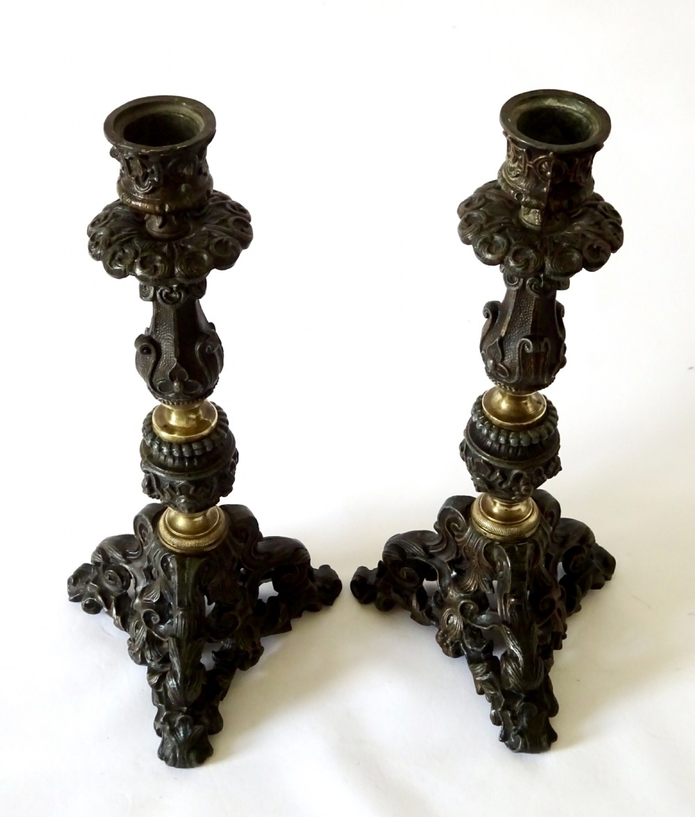 PAIR SPELTER AND BRASS CANDLESTICKS View VII