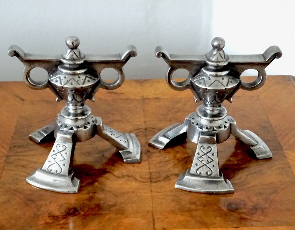 PAIR VICTORIAN IRON FIRE DOGS View II