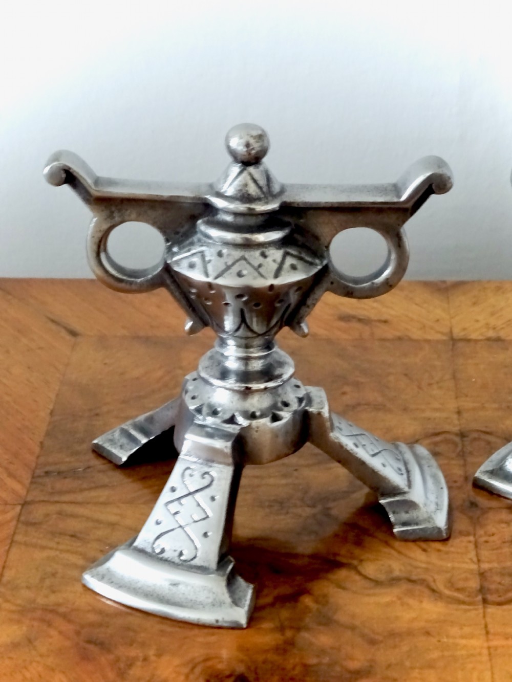 PAIR VICTORIAN IRON FIRE DOGS View III