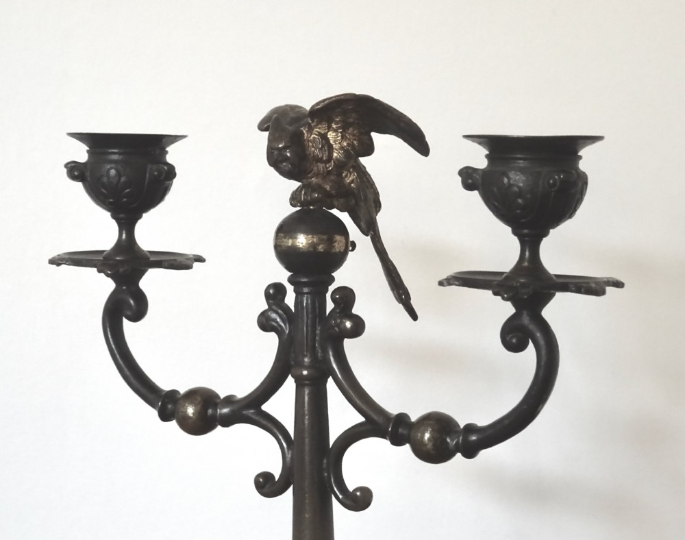 BRONZE CANDLESTICK WITH A PARROT ON THE TOP View II