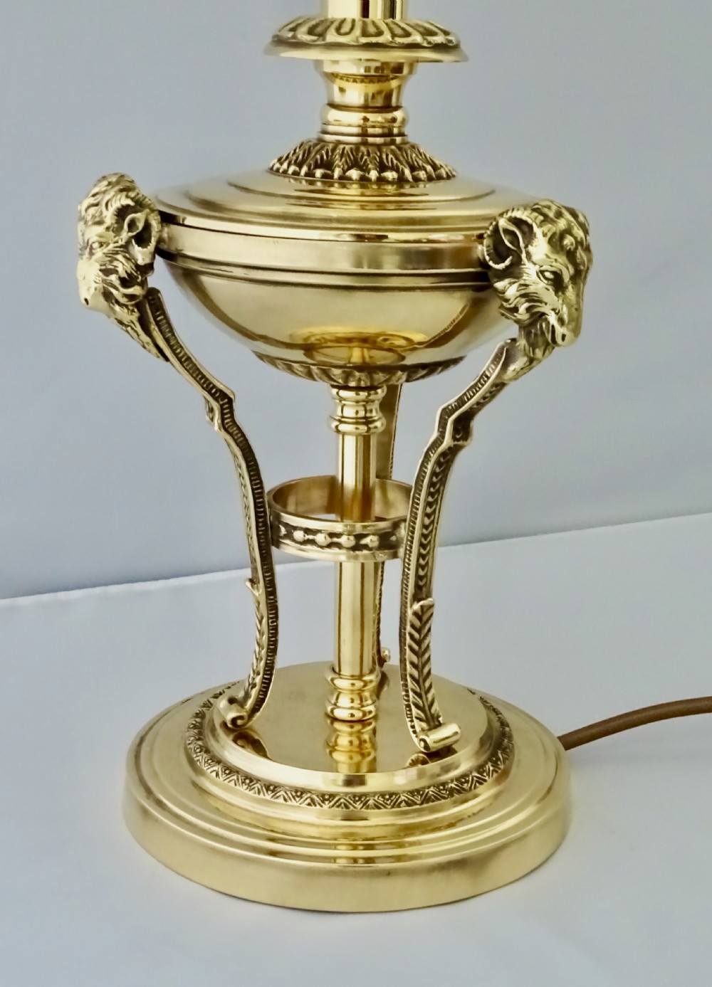 C1910 BRASS TABLE LAMP WITH RAM'S HEADS View II