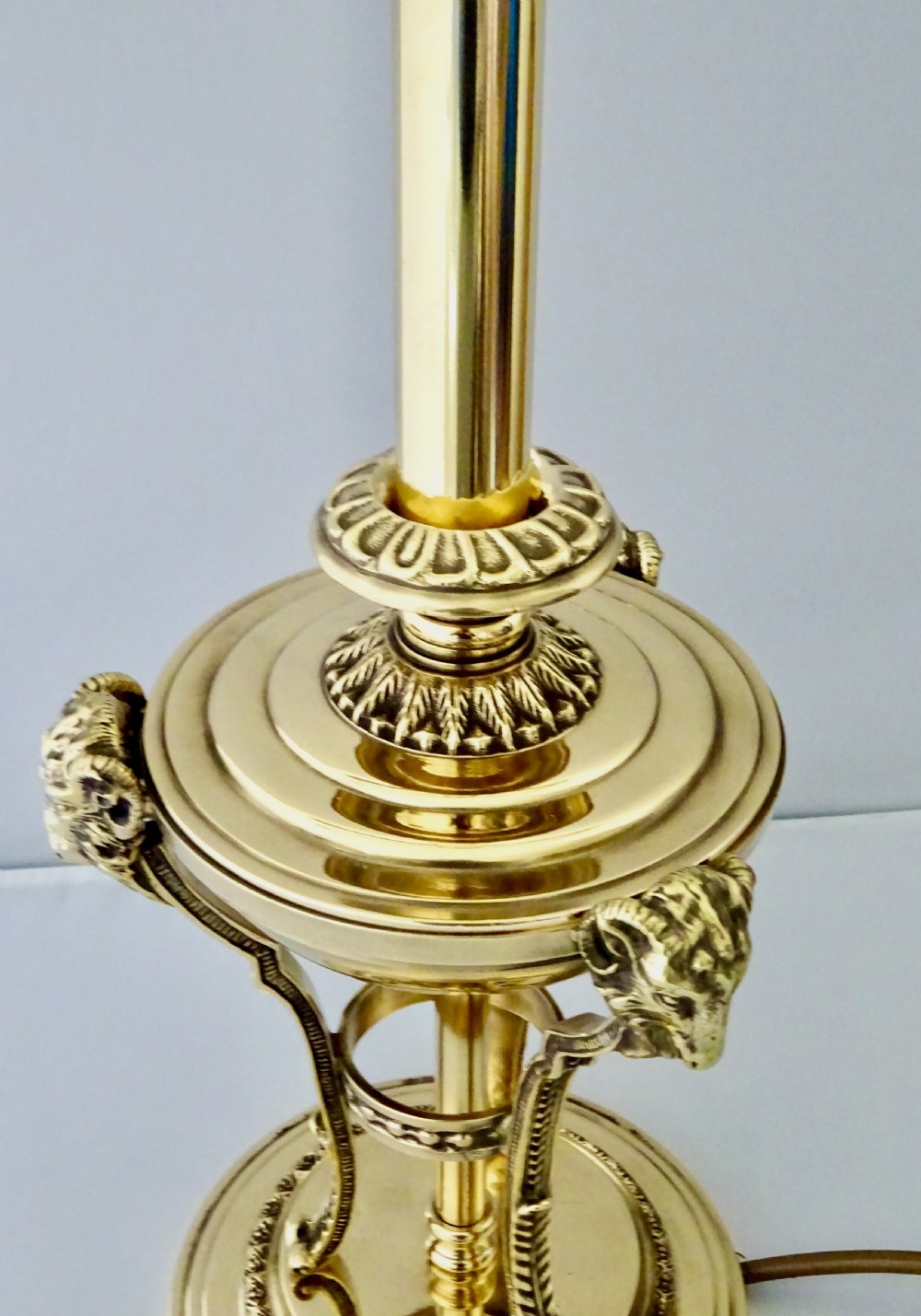 C1910 BRASS TABLE LAMP WITH RAM'S HEADS View IV