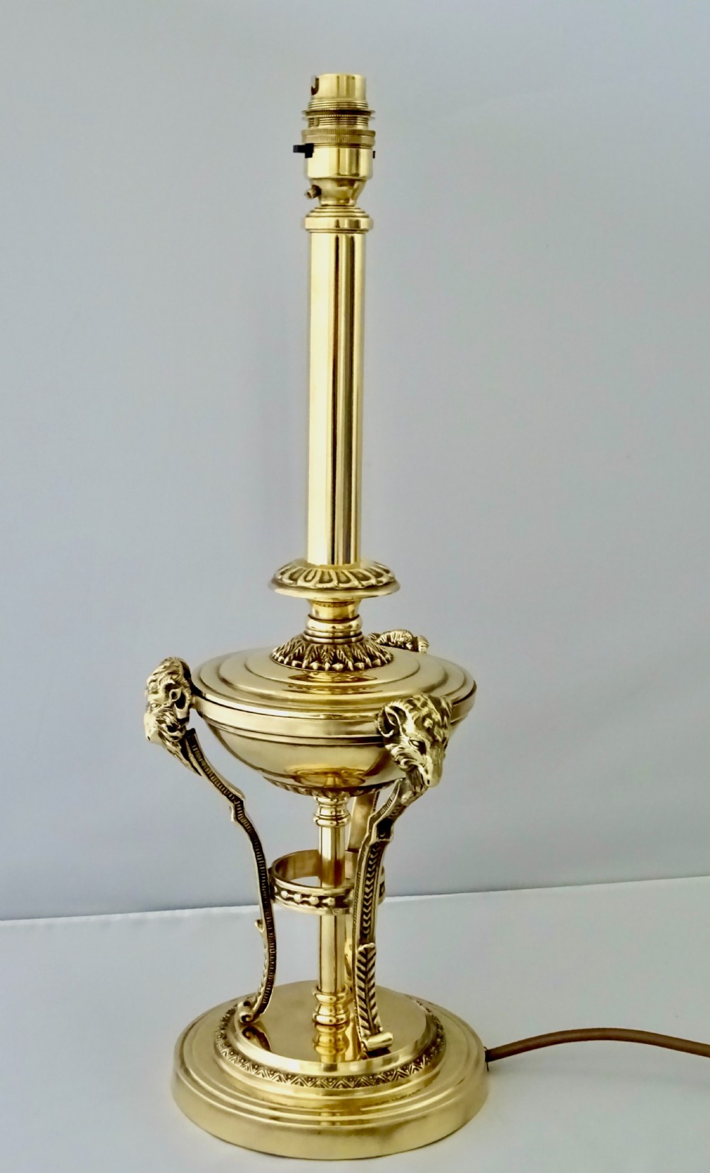 C1910 BRASS TABLE LAMP WITH RAM'S HEADS View V