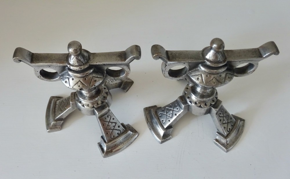 PAIR VICTORIAN IRON FIRE DOGS View VII