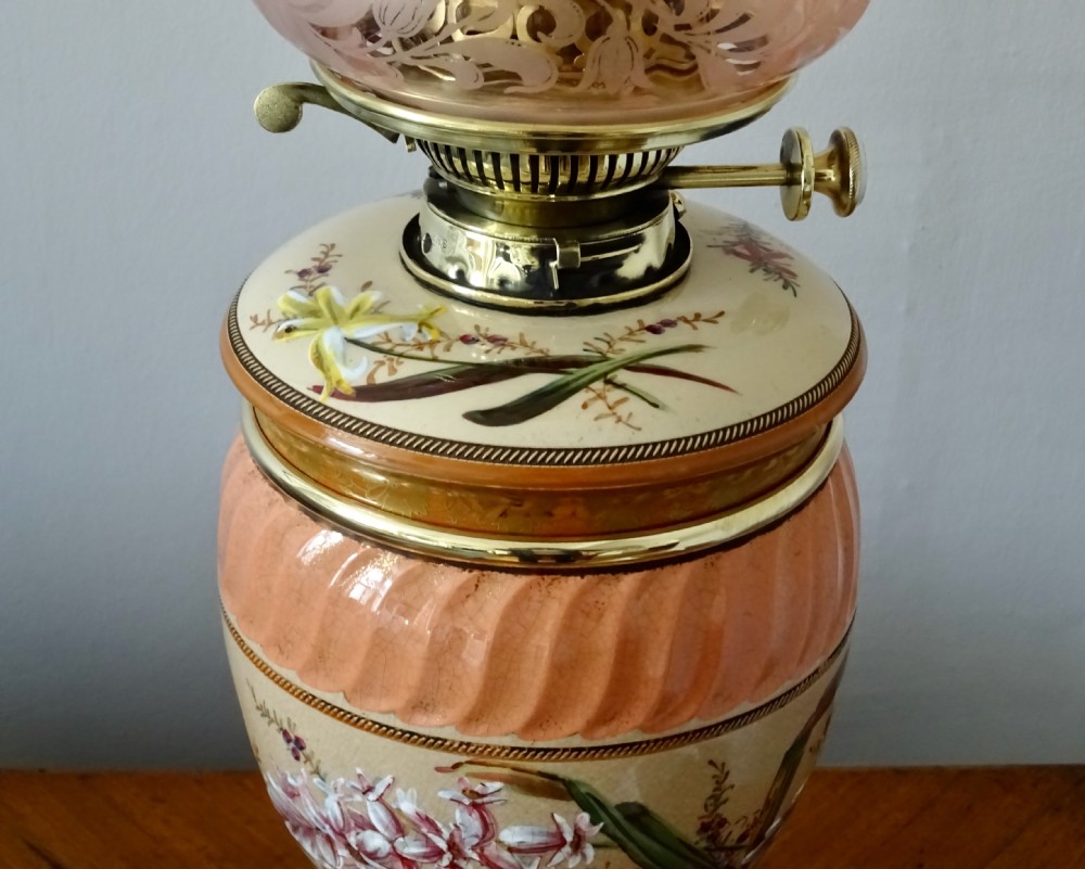 VICTORIAN OIL LAMP WITH ORIGINAL GLASS SHADE View X