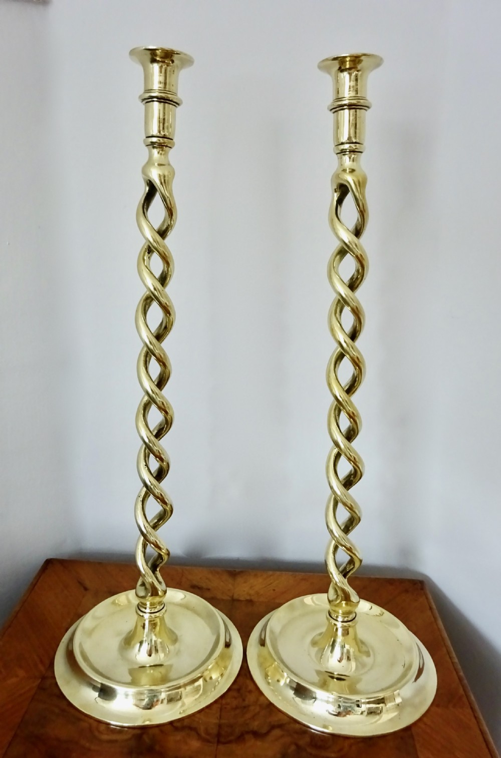 PAIR EXCEPTIONALLY TALL OPEN TWIST CANDLESTICKS