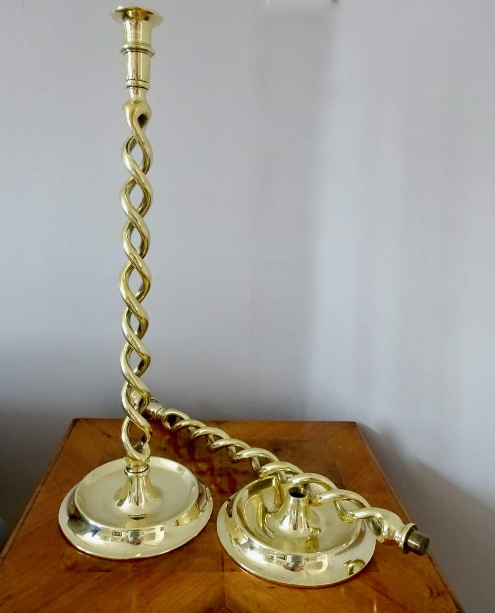 PAIR EXCEPTIONALLY TALL OPEN TWIST CANDLESTICKS View II