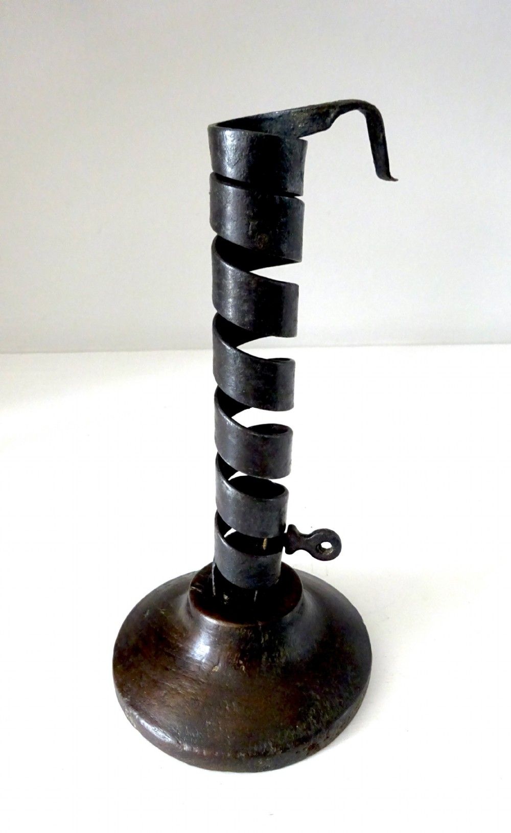 19thC IRON PIGTAIL SPIRAL CANDLESTICK 