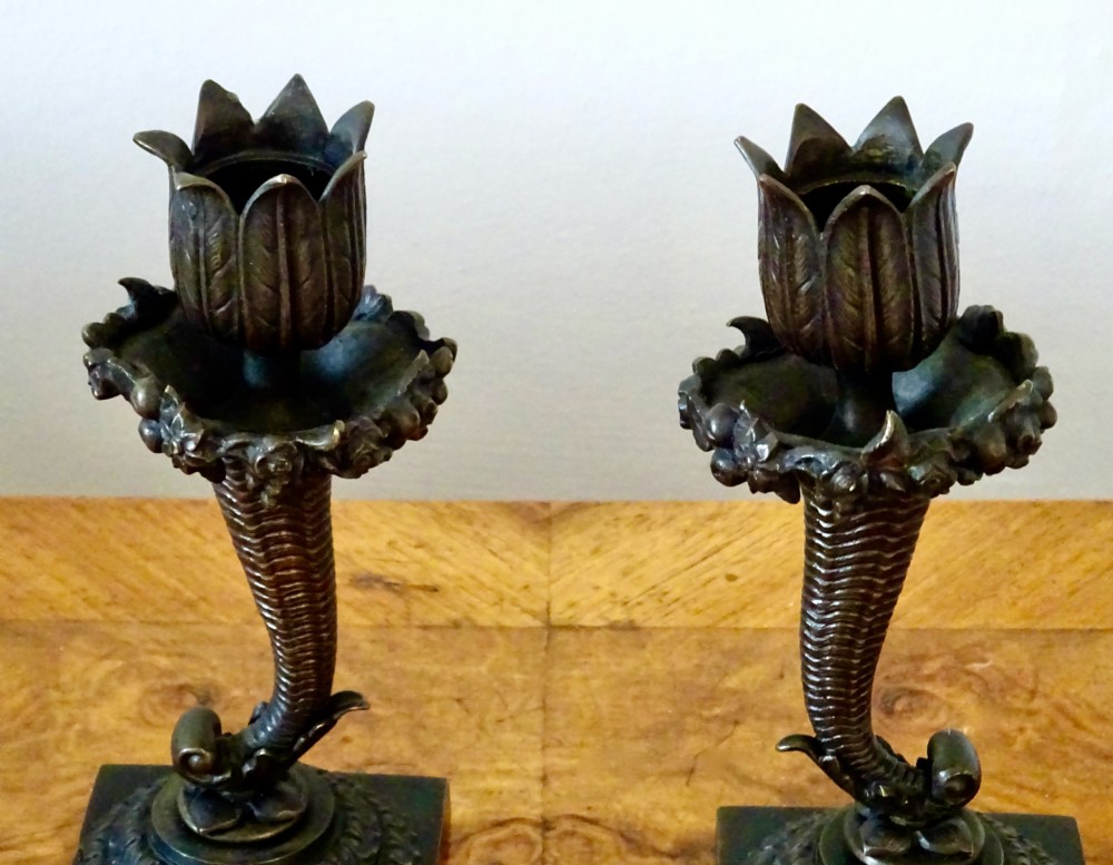1830-60 PAIR BRONZE CANDLESTICKS View VI