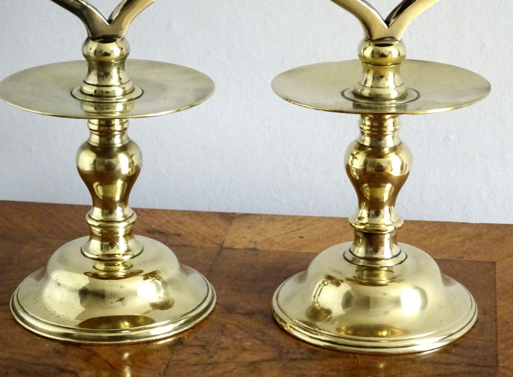 C1840-80 BRASS TAVERN CANDLESTICKS View II