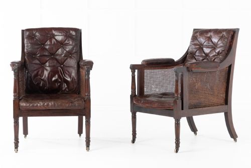 pair 19th century regency mahogany library bergres - CATEGORY: ANTIQUE CHAIRS - DATED REGENCY