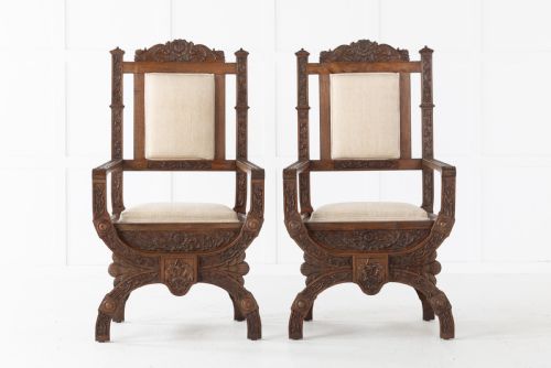 19th century pair of carved anglo indian armchairs - CATEGORY: ANTIQUE CHAIRS - DATED 19TH CENTURY