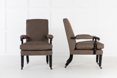 pair of 19th century english regency ebonised bobbin armchairs - CATEGORY: ANTIQUE CHAIRS - DATED REGENCY