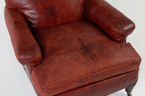 LARGE SCALE 19TH CENTURY FRENCH RED LEATHER ARMCHAIR - ADDITIONAL PHOTO 1