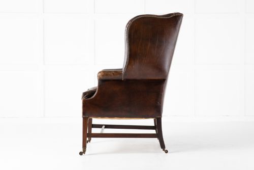 LATE 19TH CENTURY MAHOGANY LEATHER WING CHAIR - ADDITIONAL PHOTO 1
