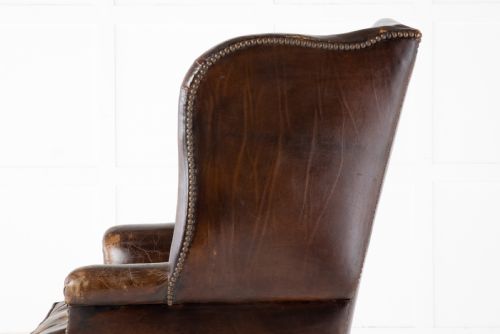 LATE 19TH CENTURY MAHOGANY LEATHER WING CHAIR - ADDITIONAL PHOTO 4