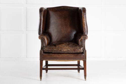 LATE 19TH CENTURY MAHOGANY LEATHER WING CHAIR - ADDITIONAL PHOTO 5