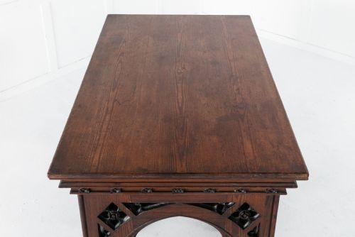 19TH CENTURY VICTORIAN GOTHIC PINE CONSOLE TABLE - ADDITIONAL PHOTO 3