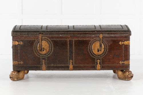 18th century leather bound spanish trunk - CATEGORY: ANTIQUE CHESTS - DATED 18TH CENTURY