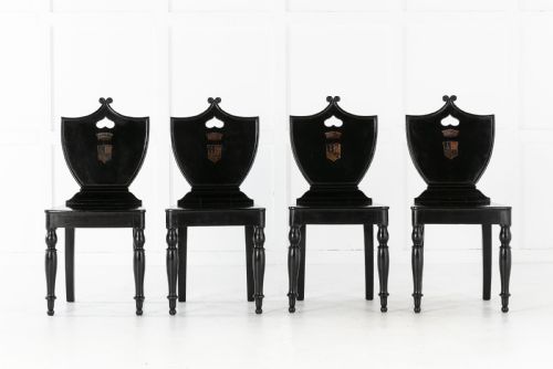 set of four 19th century english ebonised hall chairs - CATEGORY: ANTIQUE CHAIRS - DATED 19TH CENTURY