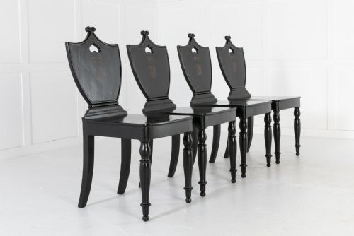 SET OF FOUR 19TH CENTURY ENGLISH EBONISED HALL CHAIRS - ADDITIONAL PHOTO 1