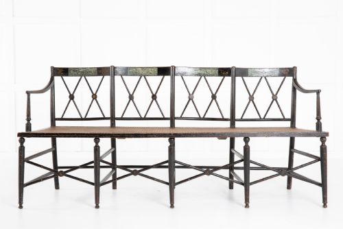english 19th century regency ebonised cane seat sofa - CATEGORY: ANTIQUE SOFAS - DATED REGENCY