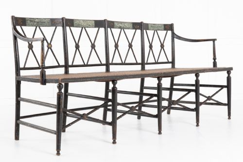 ENGLISH 19TH CENTURY REGENCY EBONISED CANE SEAT SOFA - ADDITIONAL PHOTO 1