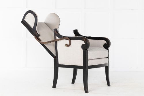 EARLY 19TH CENTURY FRENCH EBONISED RECLINING ARMCHAIR - ADDITIONAL PHOTO 6