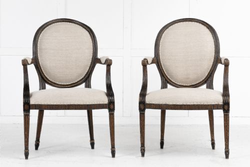 pair of george iii painted and gilt armchairs - CATEGORY: ANTIQUE CHAIRS - DATED GEORGIAN