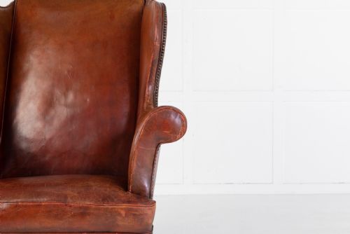 GEORGE III MAHOGANY AND LEATHER WING CHAIR - ADDITIONAL PHOTO 3