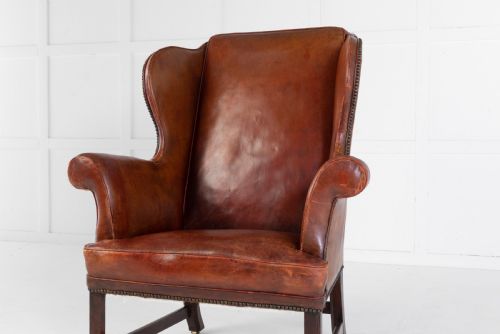 GEORGE III MAHOGANY AND LEATHER WING CHAIR - ADDITIONAL PHOTO 4