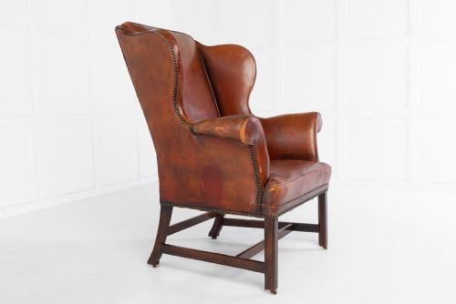 GEORGE III MAHOGANY AND LEATHER WING CHAIR - ADDITIONAL PHOTO 5