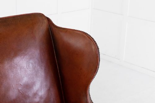 GEORGE III MAHOGANY AND LEATHER WING CHAIR - ADDITIONAL PHOTO 6
