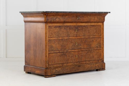 19th century french walnut commode with marble top - CATEGORY: ANTIQUE CHEST OF DRAWERS - DATED 19TH CENTURY