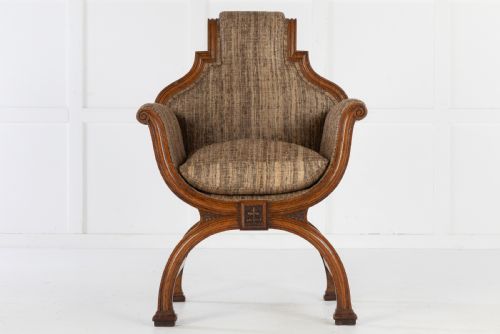 19th century oak xframe armchair - CATEGORY: ANTIQUE CHAIRS - DATED 19TH CENTURY