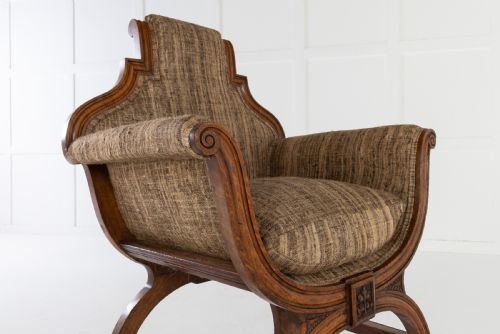 19TH CENTURY OAK XFRAME ARMCHAIR - ADDITIONAL PHOTO 5