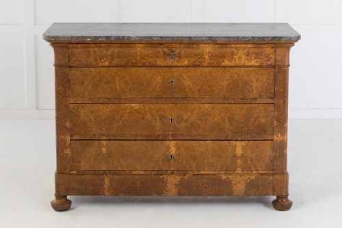 19th century burr oak commode with marble top - CATEGORY: ANTIQUE CHEST OF DRAWERS - DATED 19TH CENTURY