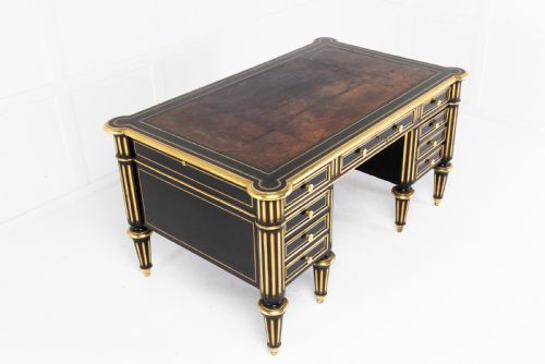 19th century ebonised and brass inlaid desk - CATEGORY: ANTIQUE DESKS - DATED 19TH CENTURY