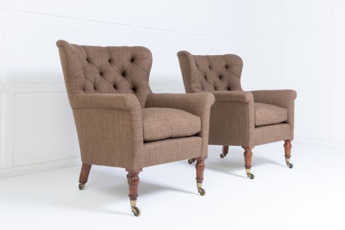 PAIR OF 19TH CENTURY ENGLISH BUTTON BACK ARMCHAIRS - ADDITIONAL PHOTO 5