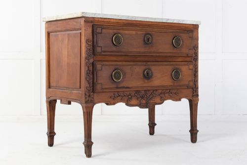 18th century french two drawer commode with marble top - CATEGORY: ANTIQUE CHEST OF DRAWERS - DATED 18TH CENTURY