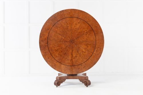 19th century english regency burr oak tilt top table - CATEGORY: ANTIQUE TABLES - DATED 19TH CENTURY