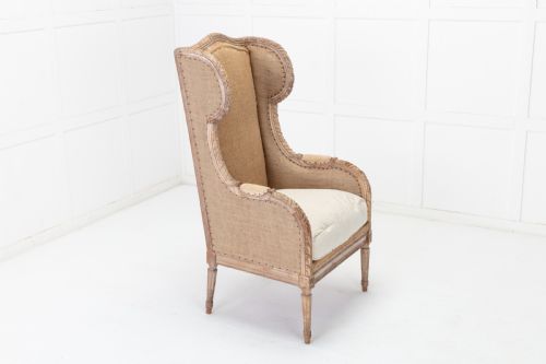19th century french carved wood wing chair - CATEGORY: ANTIQUE CHAIRS - DATED 19TH CENTURY