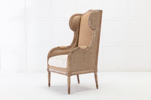 19TH CENTURY FRENCH CARVED WOOD WING CHAIR - ADDITIONAL PHOTO 8