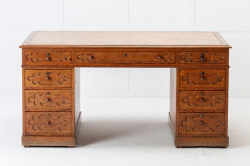 19th century english regency gothic oak partners desk - CATEGORY: ANTIQUE DESKS - DATED 19TH CENTURY